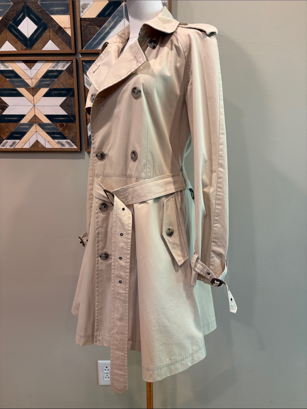 Vintage Ralph Lauren Tan Double-Breasted Flared Trench Coat size Large *As-Is* - Picture 3 of 15